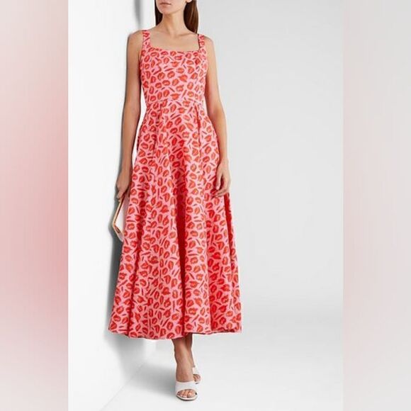 Brandon Maxwell Lip Print Silk A-line Maxi Dress - Picture 2 of 16